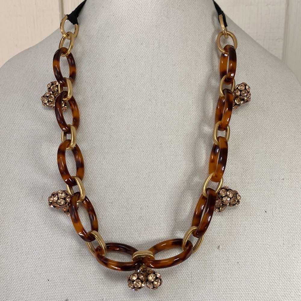 Tortoise style hoop chain necklace with dangling rhinestones